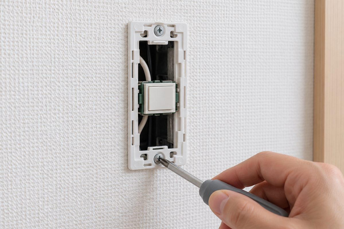 新しい取付枠を壁の開口部にネジで固定する